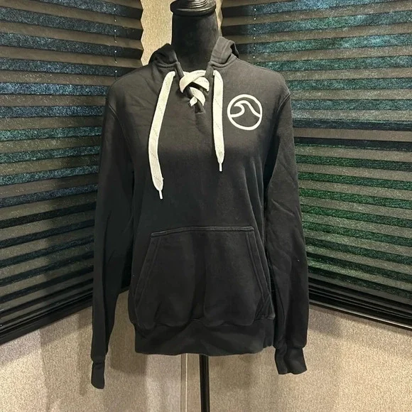 Sport Tek Women’s Black Graphic Hoodie Lace Front Salty on Hood Size XS - Picture 1 of 9